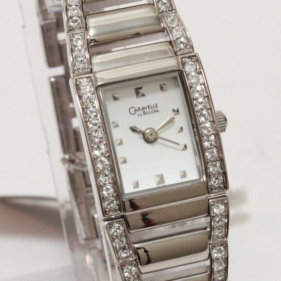 Caravelle Ladies Dress Watch By Bulova 56 Crystal Embedded Bezel & Bracelet 17mm main image 10